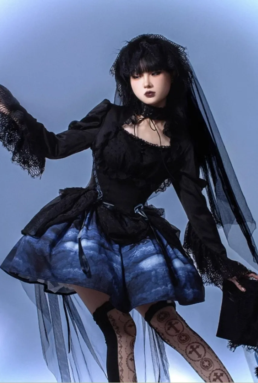 (BFM)MUSEUM~Endless Road Lucifer Gothic Dress in Black and White Color