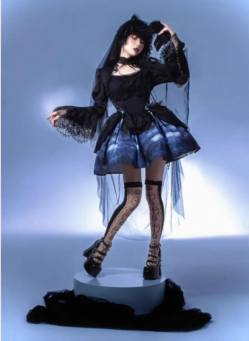 (BFM)MUSEUM~Endless Road Lucifer Gothic Dress in Black and White Color