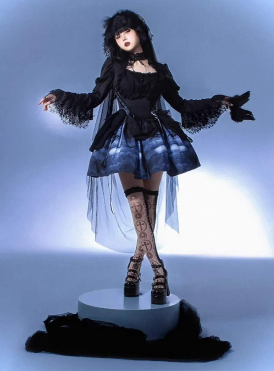 (BFM)MUSEUM~Endless Road Lucifer Gothic Dress in Black and White Color