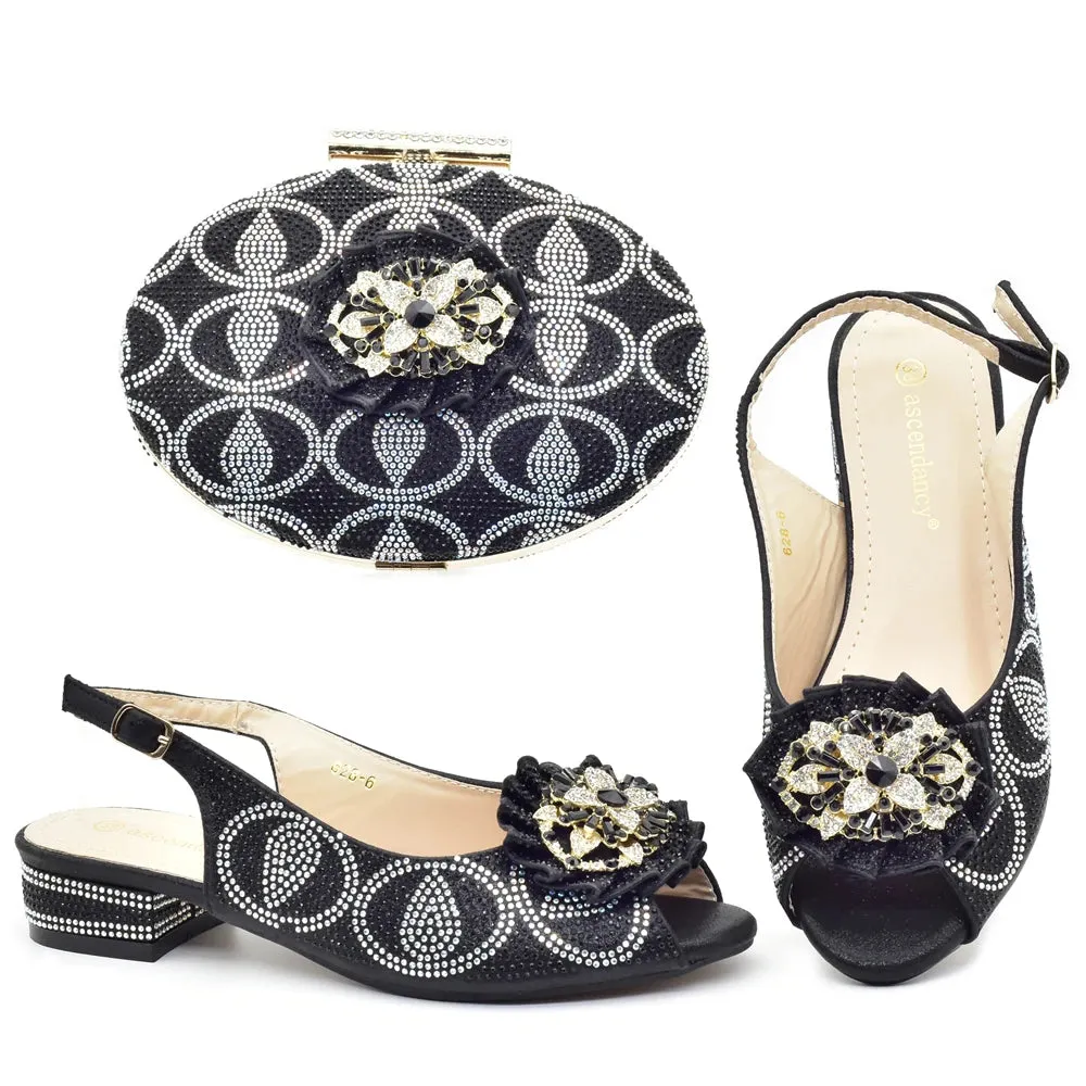 Big Flash Diamond Metal Chain Handbag Mini Square Pouch And Pointed Stiletto Shoes Party Shoes And Bags