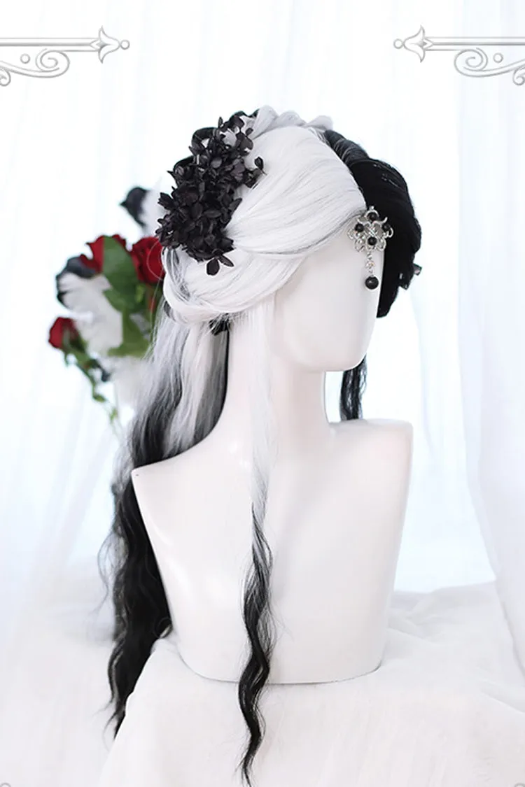 Black And White Color Matching Long Wavy Curly Hair Gothic Lolita Wigs