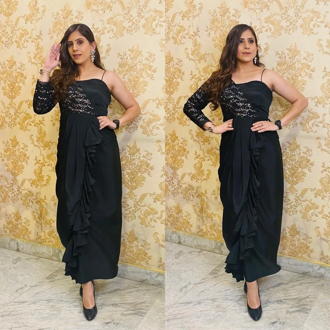 Black Glitter Drape Gown