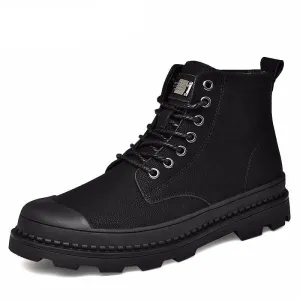 Black Warm Winter Men Boots Genuine Leather Ankle Boots