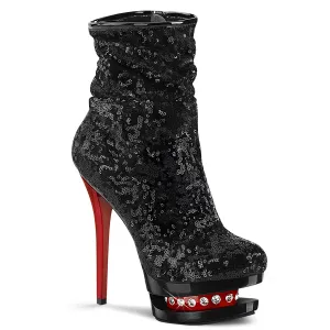 BLONDIE-R-1009 Pleaser Black Sequins/Red Sexy Platform Shoes (Pole Dancing Heels)