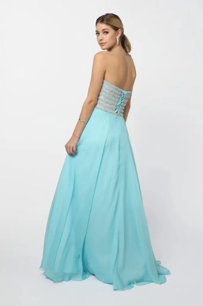 Blue Jewel Embellished Evening Dress