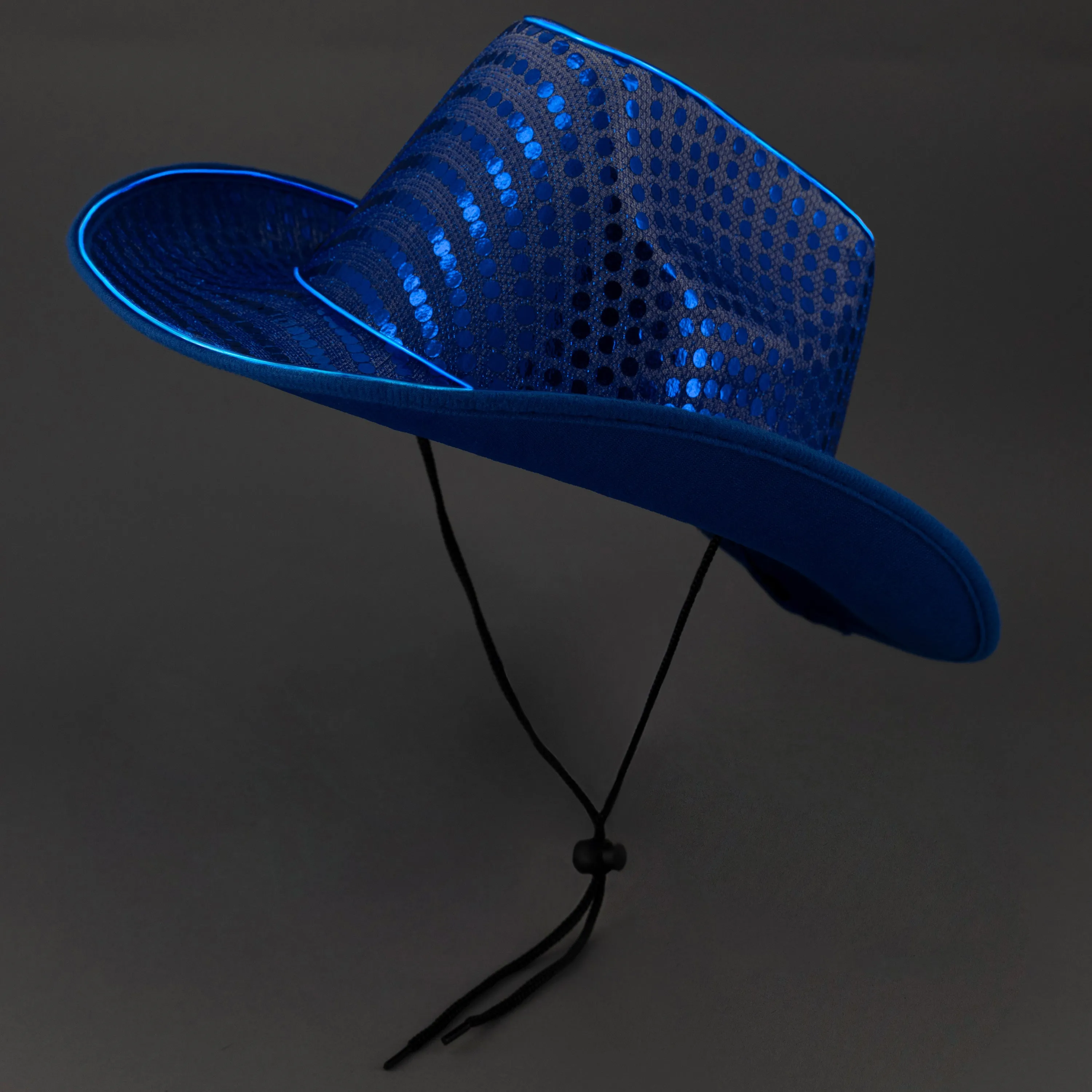 Blue LED Flashing EL Wire Glow Sequin Cowboy Party Hat