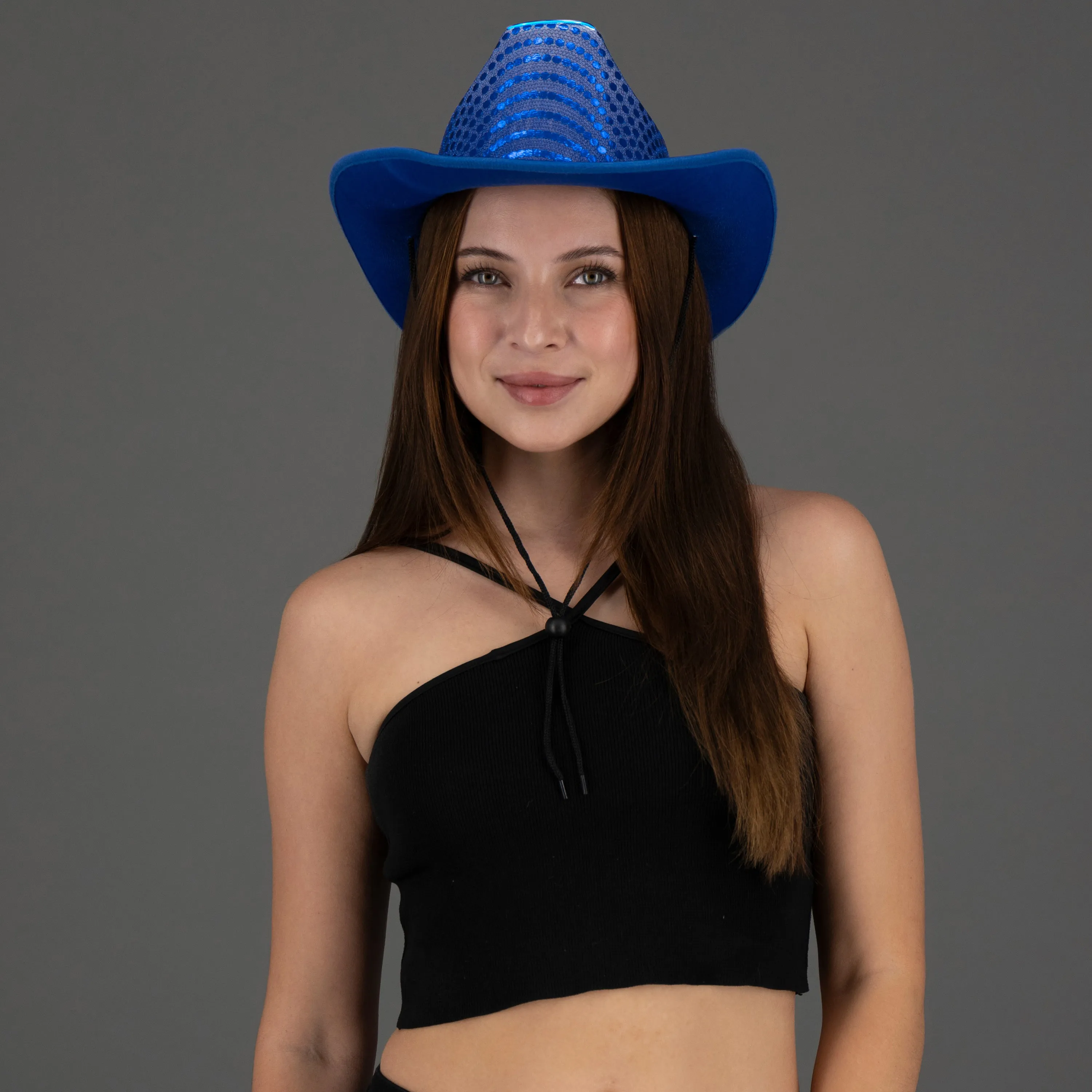 Blue LED Flashing EL Wire Glow Sequin Cowboy Party Hat
