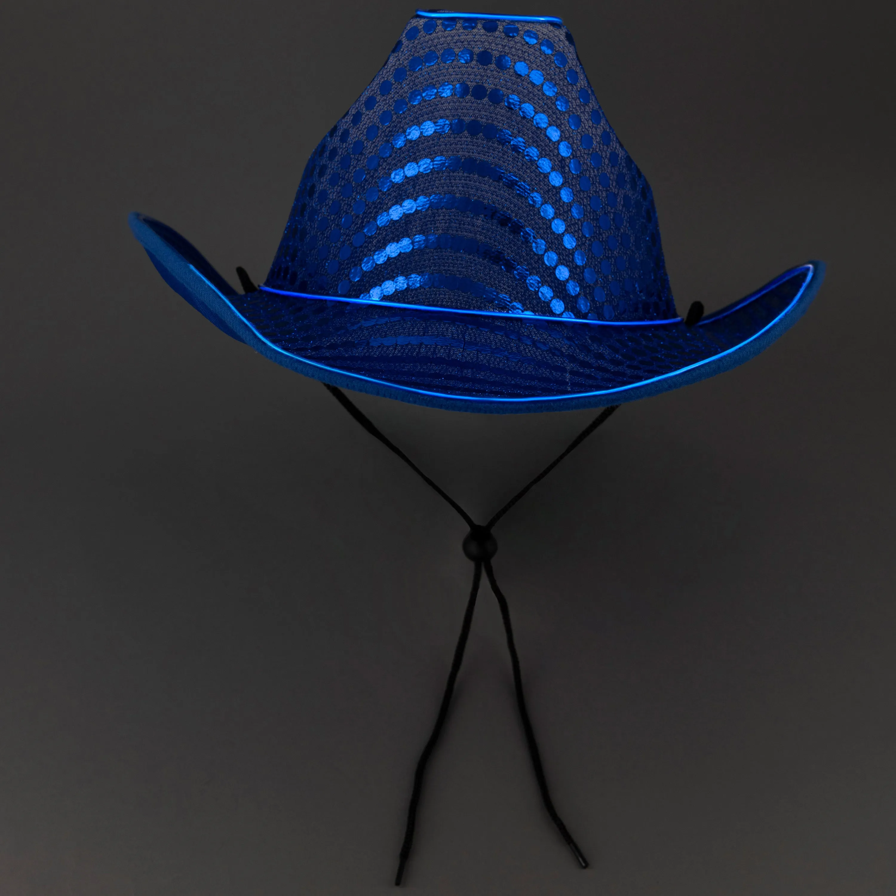 Blue LED Flashing EL Wire Glow Sequin Cowboy Party Hat