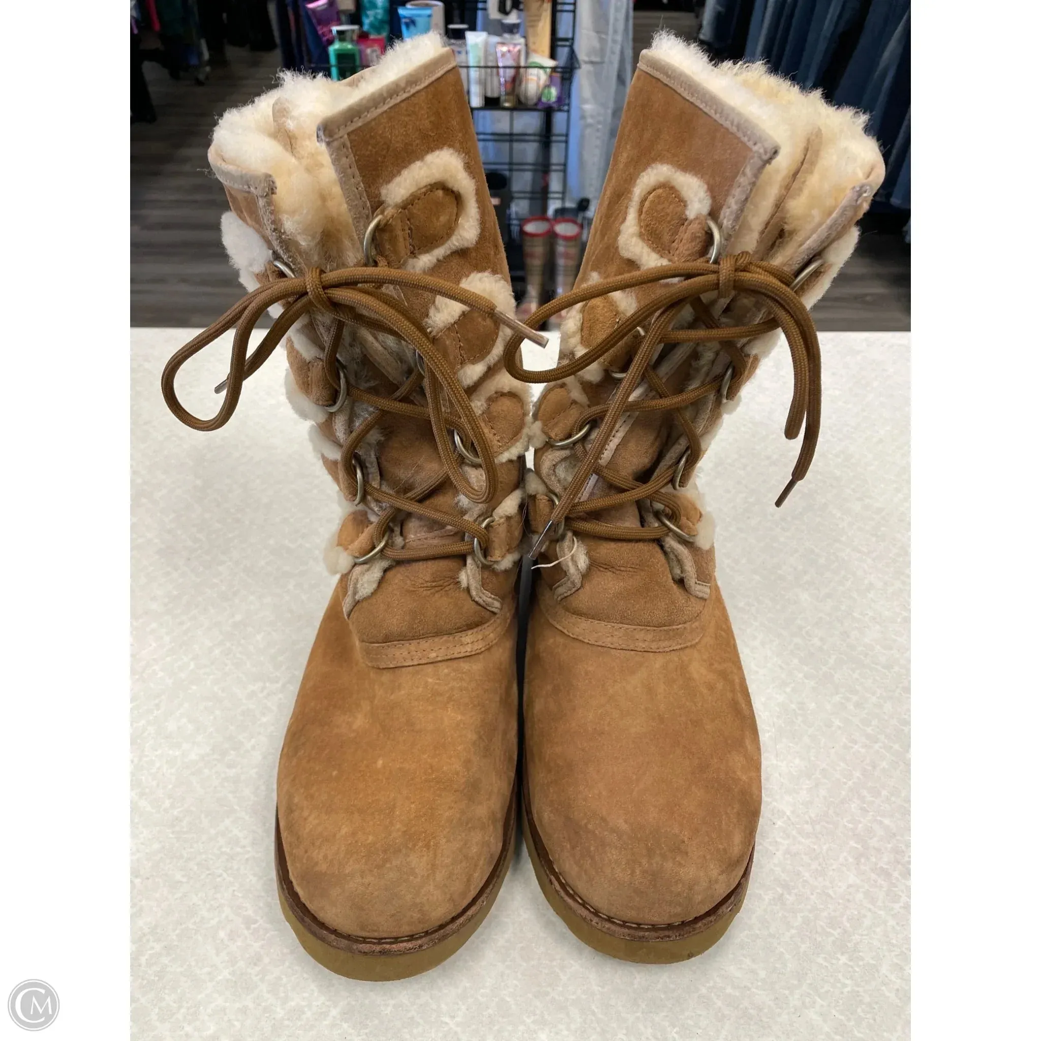 Boots Designer By Ugg In Brown, Size: 10 waterproof