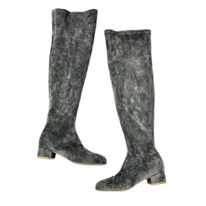 Boots Knee Flats By Anthropologie In Grey, Size: 6 Zip Edge Work