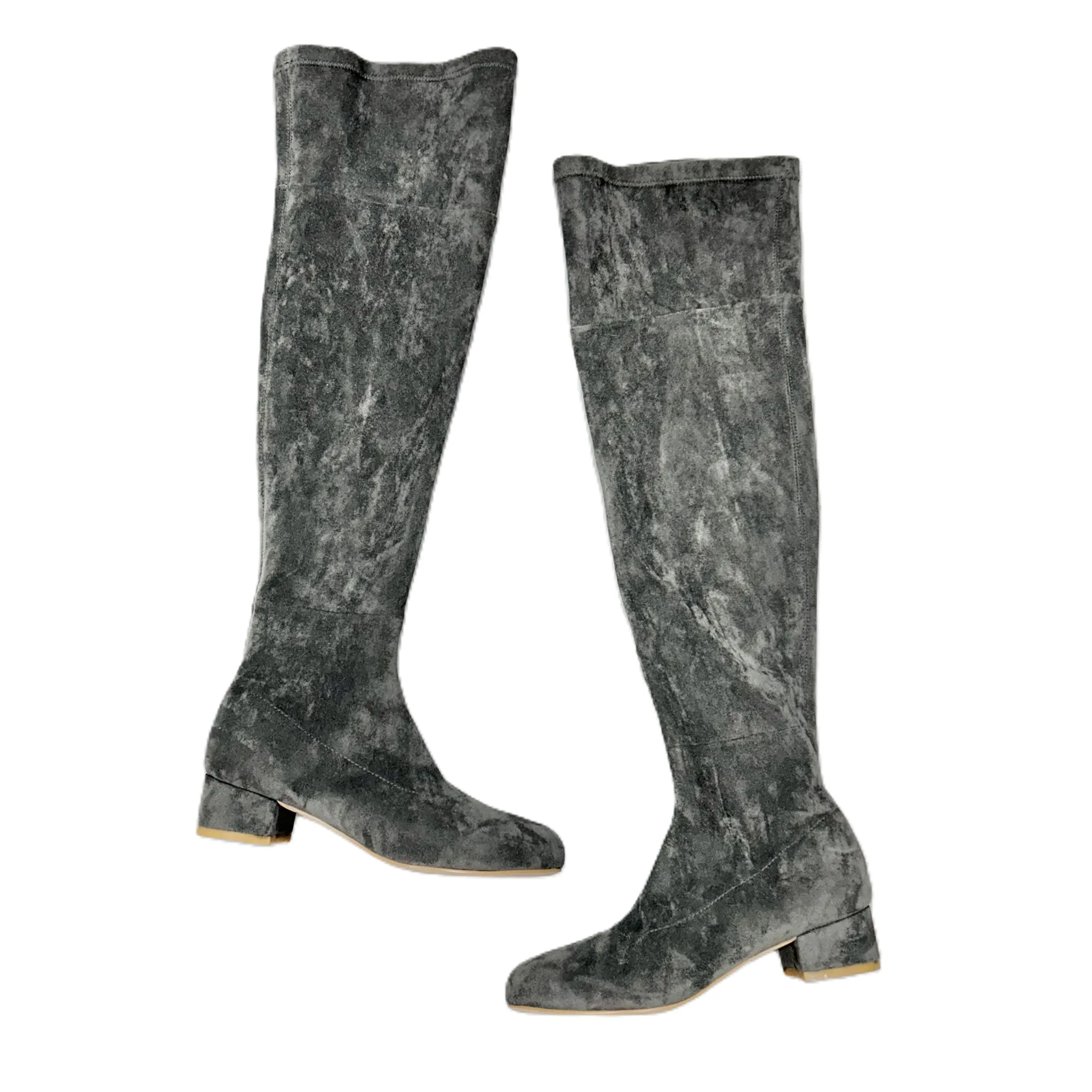 Boots Knee Flats By Anthropologie In Grey, Size: 6 Zip Edge Work