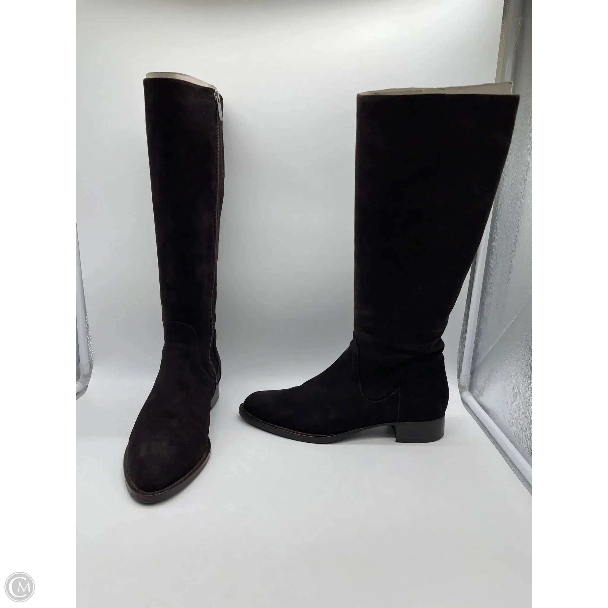 Minimal Design Mixed Textures Boots Knee Flats By Aquatalia In Brown, Size: 9.5