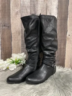 Lace Closure Boots Knee Flats By Cme In Black, Size: 8