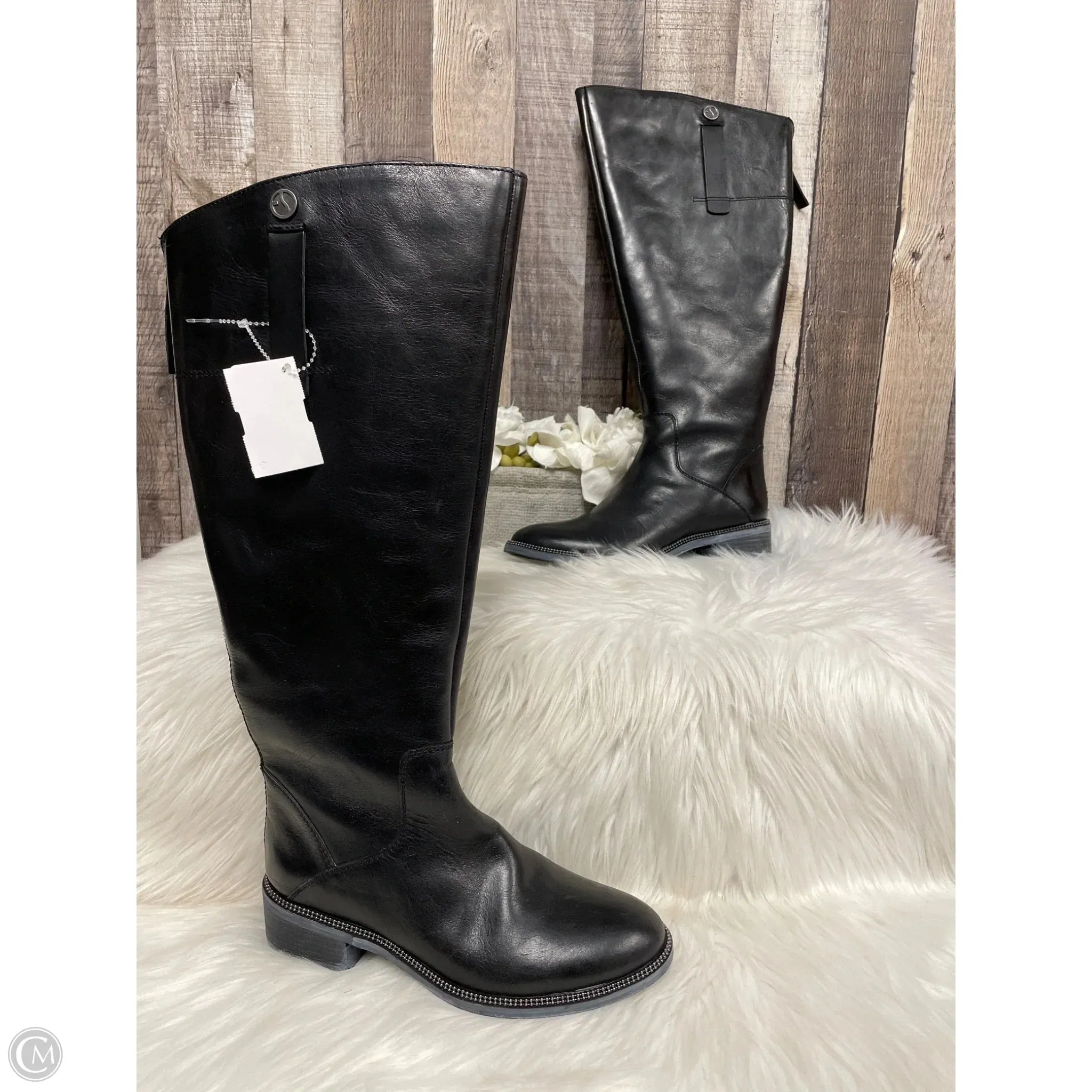 Boots Knee Flats By Franco Sarto In Black, Size: 5.5 Stability Base