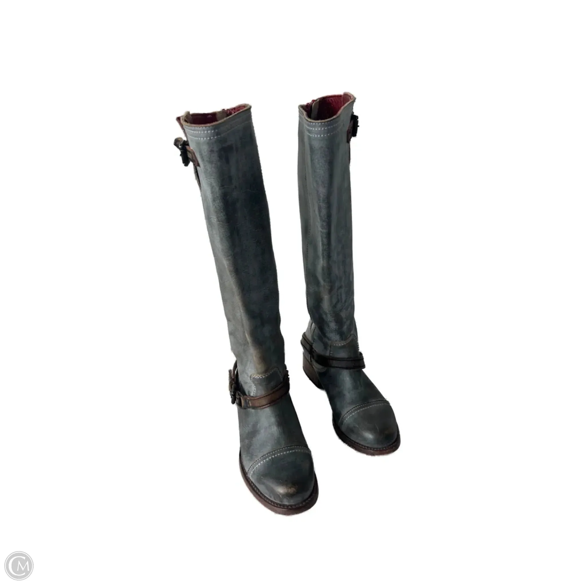 Rubber Tread Pattern Long distance Boots Knee Flats By Freebird In Grey, Size: 8