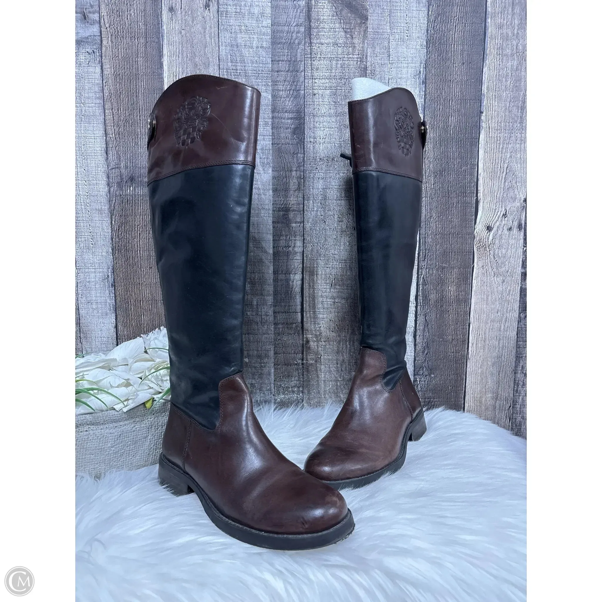 Anti Puncture Design Boots Knee Flats By Vince Camuto In Black & Brown, Size: 6