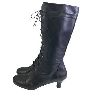 Premium Leather Boots Knee Heels By ARRAY In Black, Size:12