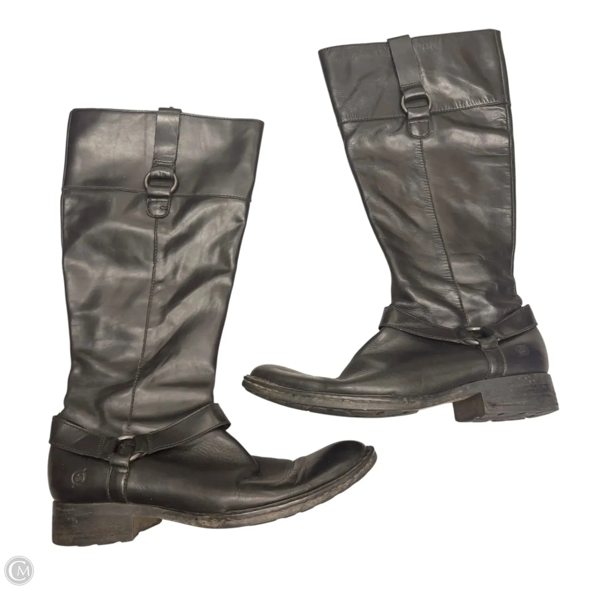 Padded Collar Lining Boots Knee Heels By Born In Black, Size: 8.5