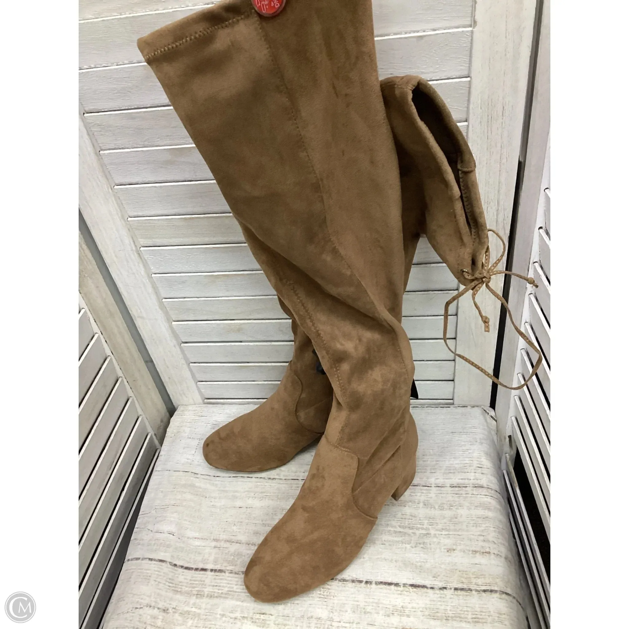 Tough Exterior Boots Knee Heels By Forever 21 In Tan, Size: 7.5