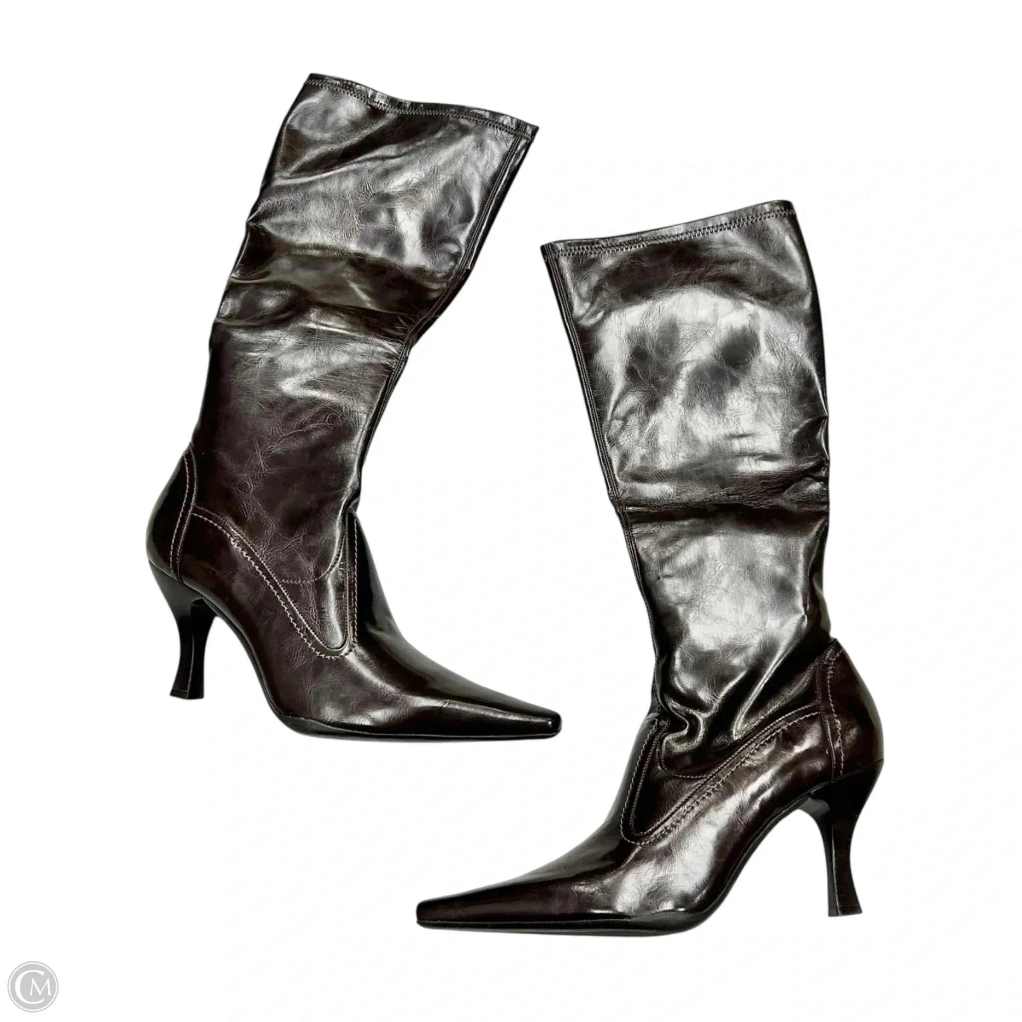 High Traction Rainy Days Seamless Comfort Mountain Hike Boots Knee Heels By Franco Sarto In Brown, Size: 12