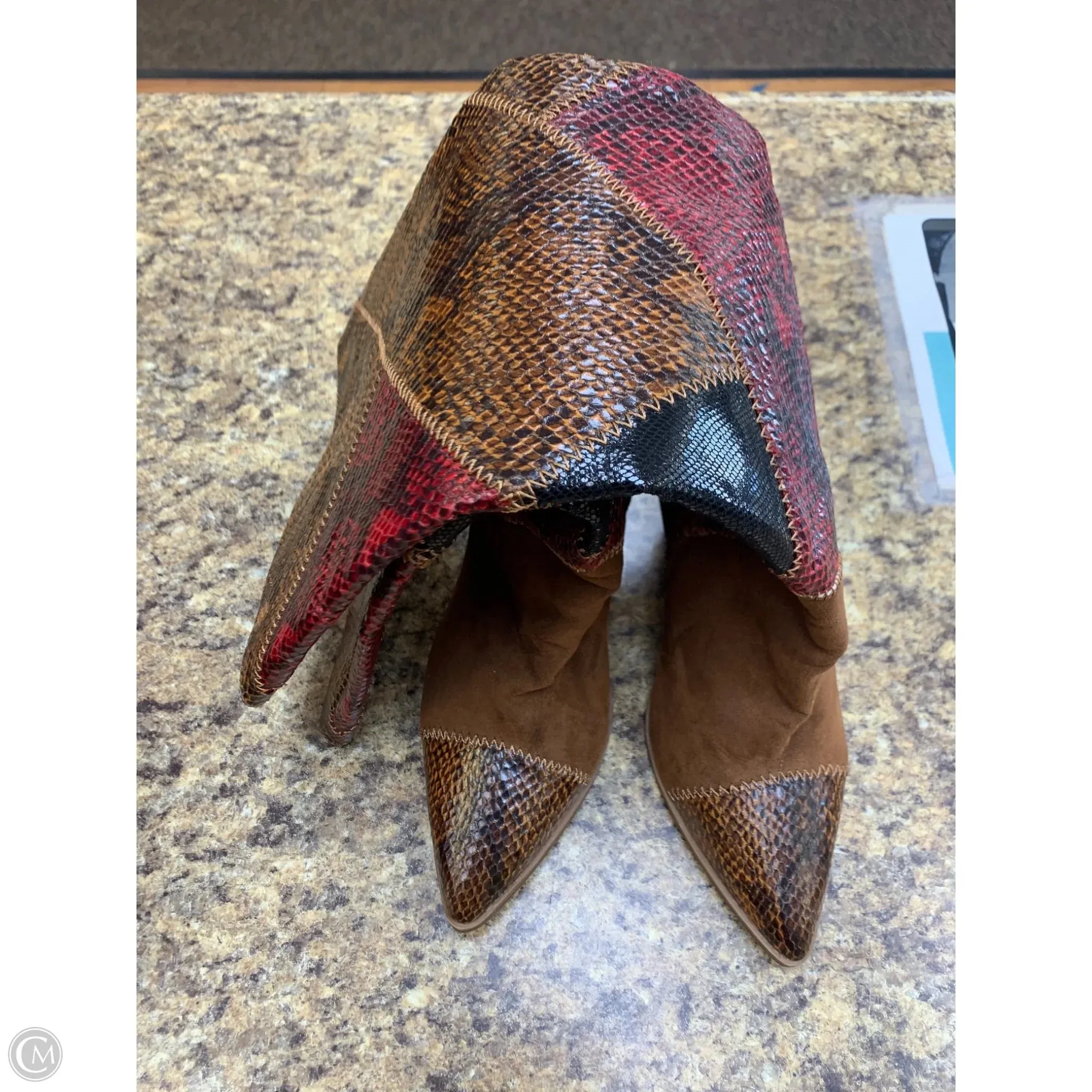 Mud Resistant Outdoor Trek Boots Knee Heels By Jessica Simpson In Animal Print, Size: 8