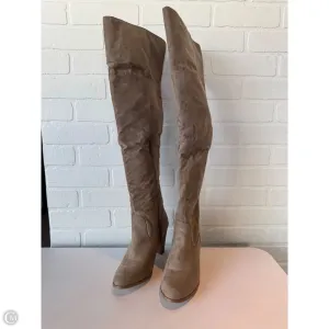 Boots Knee Heels By Just Fab In Tan, Size: 8 Adjustable Gusset Design