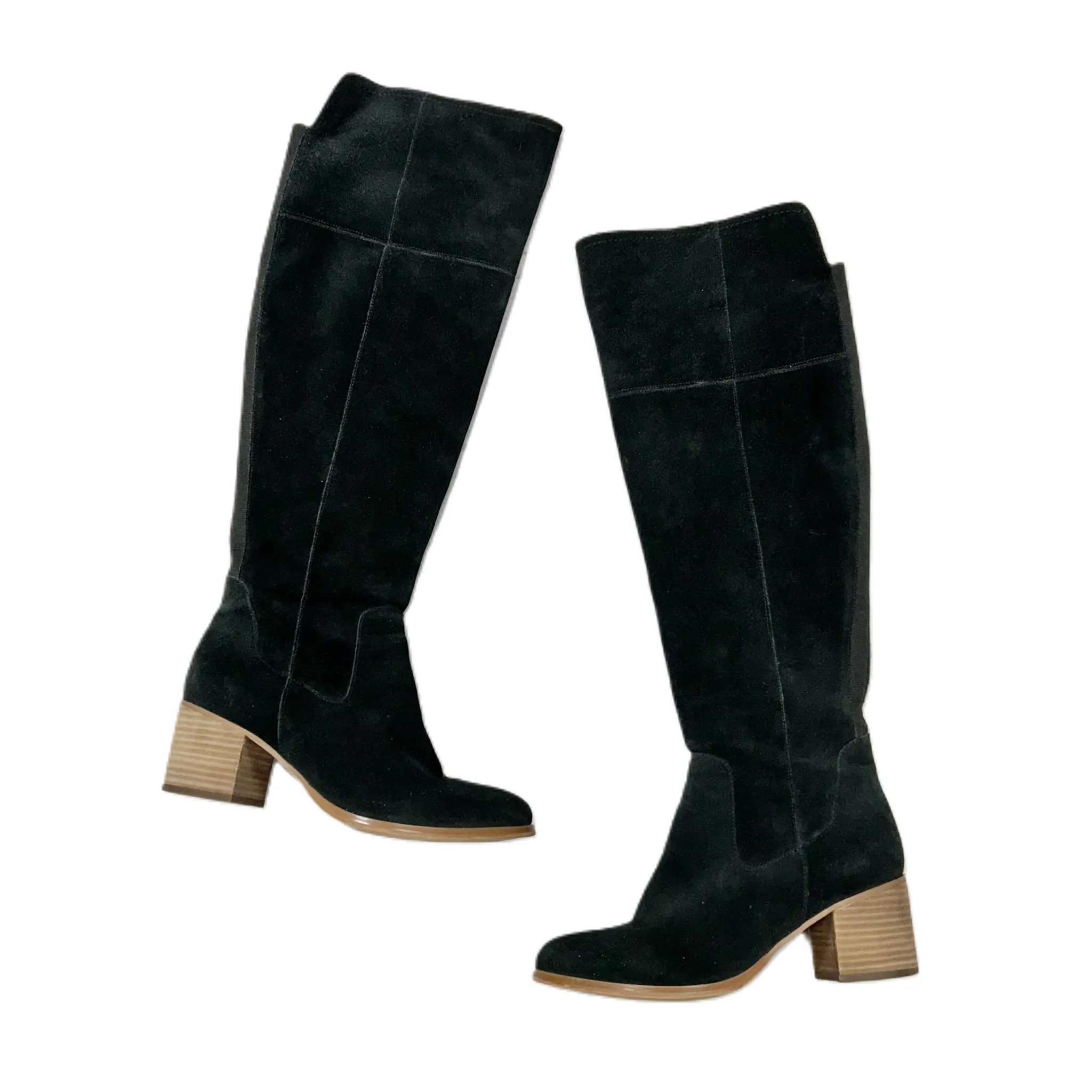 Boots Knee Heels By Marc Fisher In Black, Size: 7 Comfort Lining Snowy Path Summer Hike