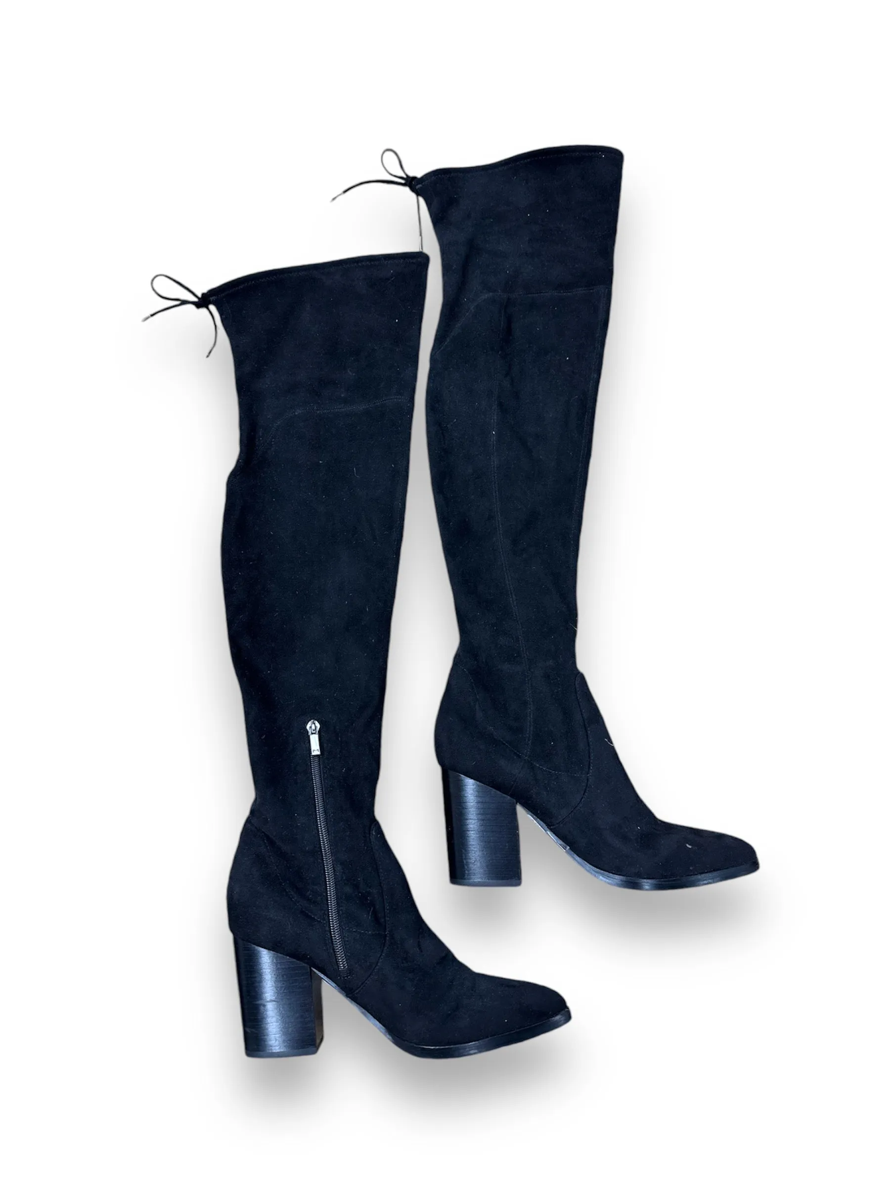 Boots Knee Heels By Marc Fisher In Black, Size: 8.5 Textured Grip Pattern Padded Interior City Walking