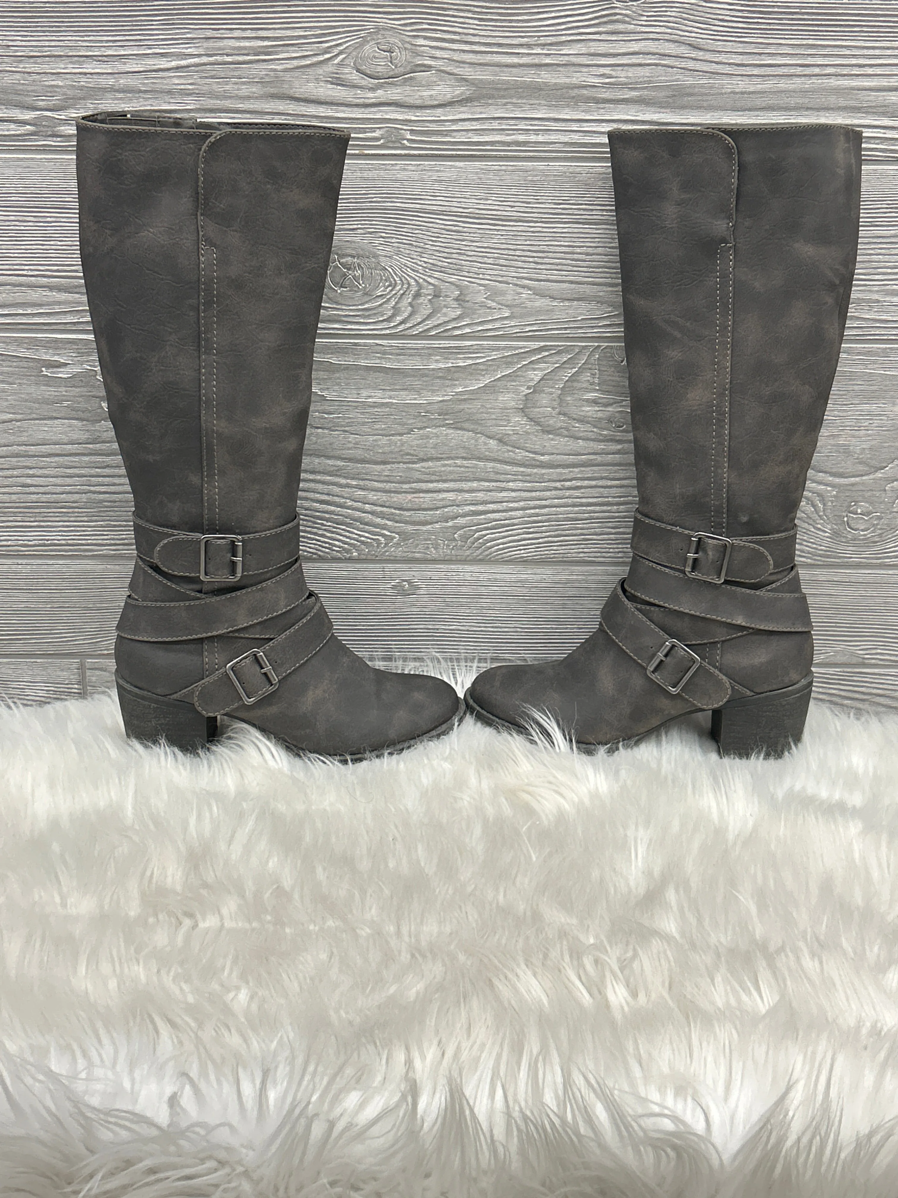 Indie Core Night Out Boots Knee Heels By Ruff Hewn In Grey, Size: 6