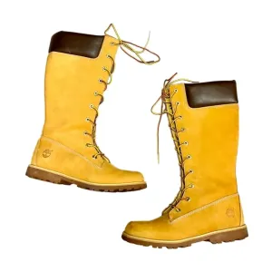 Boots Knee Heels By Timberland In Tan, Size: 5 Stable Support Snowy Path Waterproof Adventure Seeker