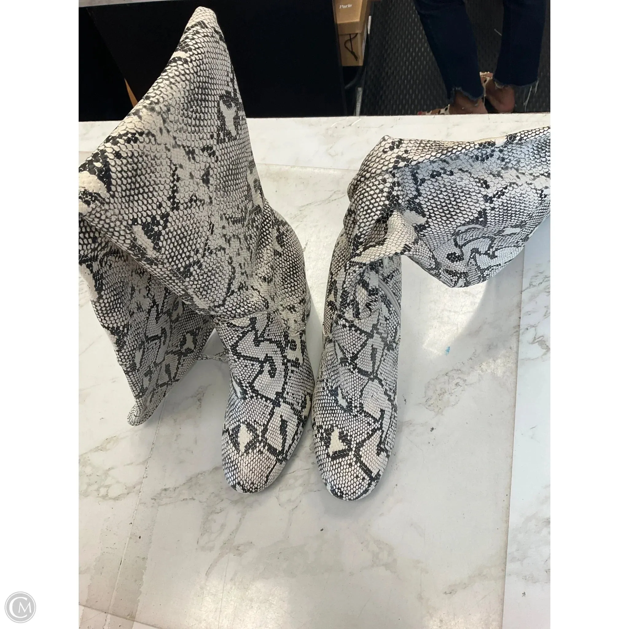 Low Profile Snowy Path Boots Knee Heels By Unisa In Snakeskin Print, Size: 6.5