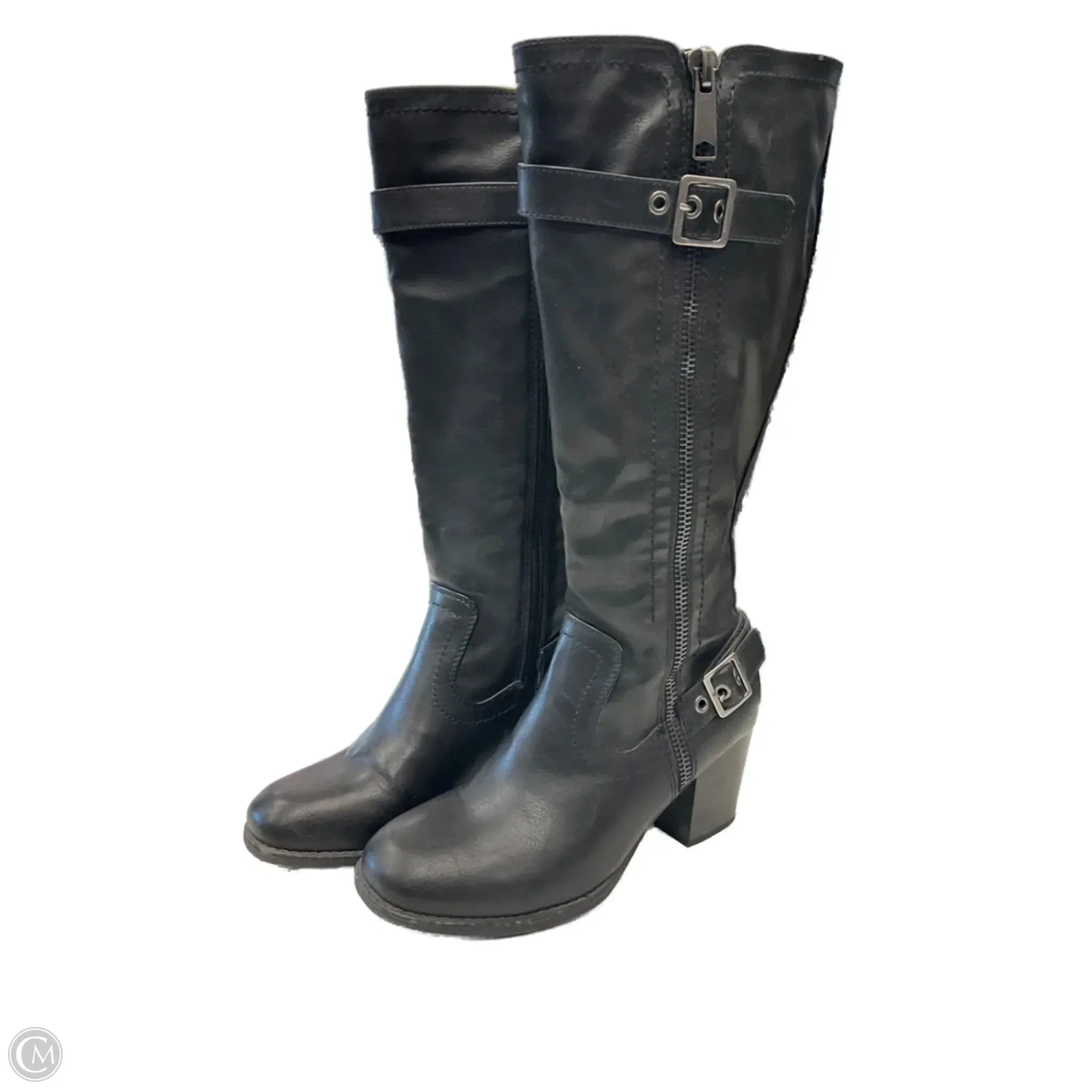 Durable Leather Energy Return Cushion Boots Knee Heels By White Mountain In Black, Size: 9