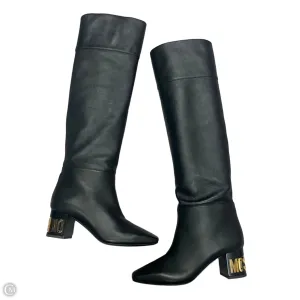 Handcrafted Detailing Non Slip Office Workers Boots Luxury Designer By Moschino In Black & Gold, Size: 8.5