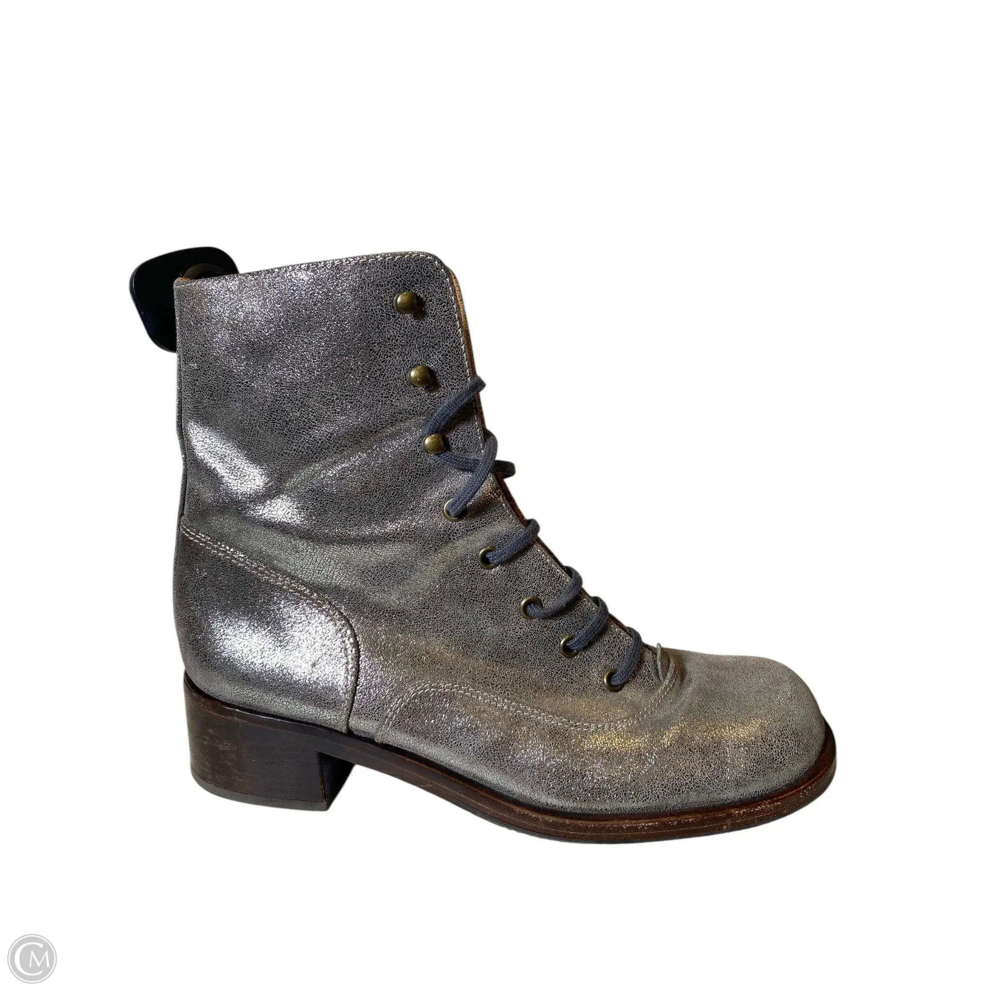 Beach Fun Boots Mid-calf Heels Designer By Chie Mihara In Silver, Size: 41