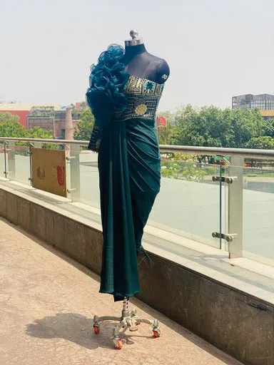 Bottle Green Embroidered Drape