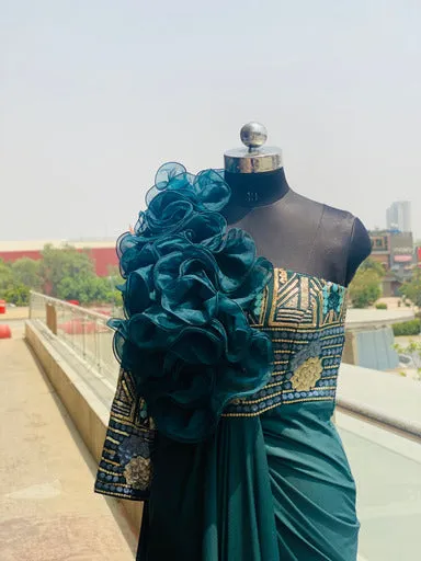 Bottle Green Embroidered Drape