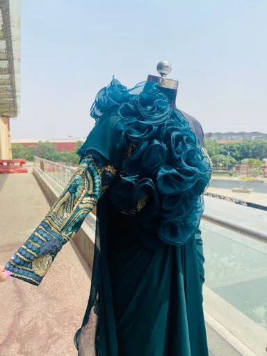 Bottle Green Embroidered Drape