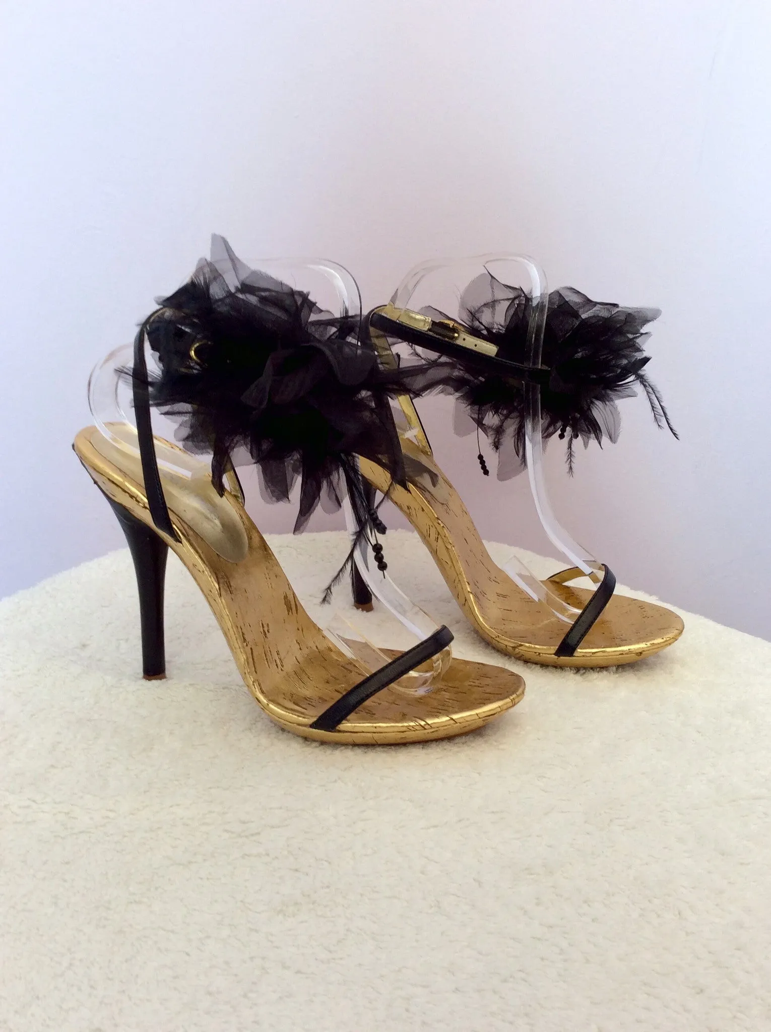 Brand New Moda In Pelle Black Flower Trim Heel Sandals Size 5/38