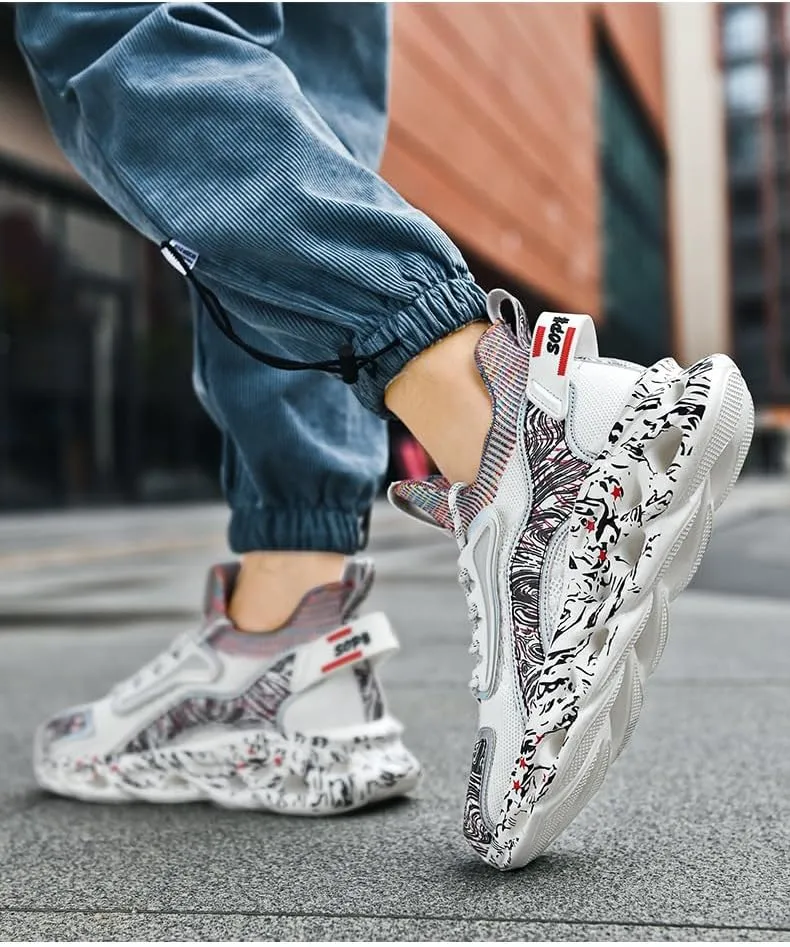 Breathable Mesh Y2K Graffiti Blade Sole Running Sneakers for Women Casual Sport Style Lightweight Cushion Jogging Shoes with Futuristic Streetwear Design