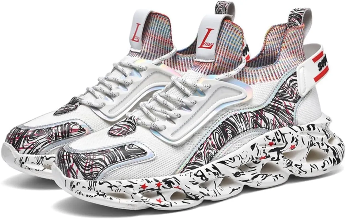 Breathable Mesh Y2K Graffiti Blade Sole Running Sneakers for Women Casual Sport Style Lightweight Cushion Jogging Shoes with Futuristic Streetwear Design