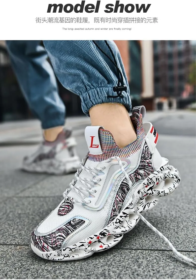 Breathable Mesh Y2K Graffiti Blade Sole Running Sneakers for Women Casual Sport Style Lightweight Cushion Jogging Shoes with Futuristic Streetwear Design