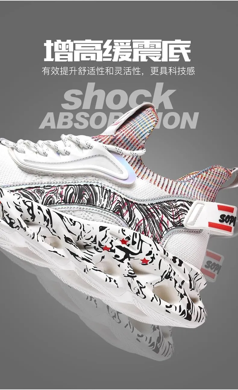 Breathable Mesh Y2K Graffiti Blade Sole Running Sneakers for Women Casual Sport Style Lightweight Cushion Jogging Shoes with Futuristic Streetwear Design