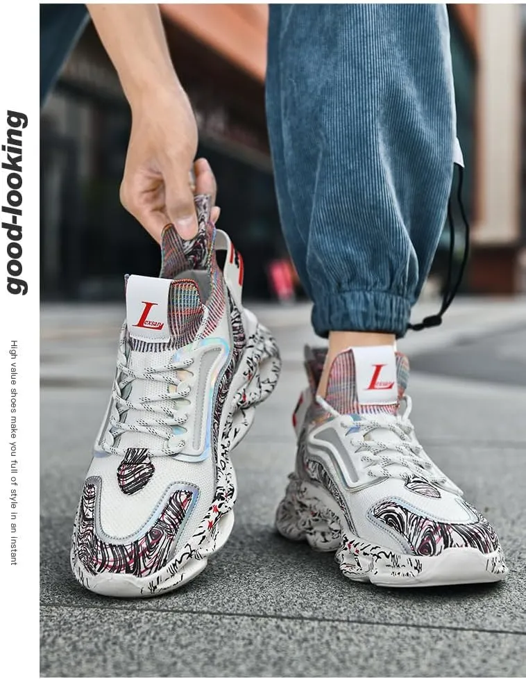 Breathable Mesh Y2K Graffiti Blade Sole Running Sneakers for Women Casual Sport Style Lightweight Cushion Jogging Shoes with Futuristic Streetwear Design