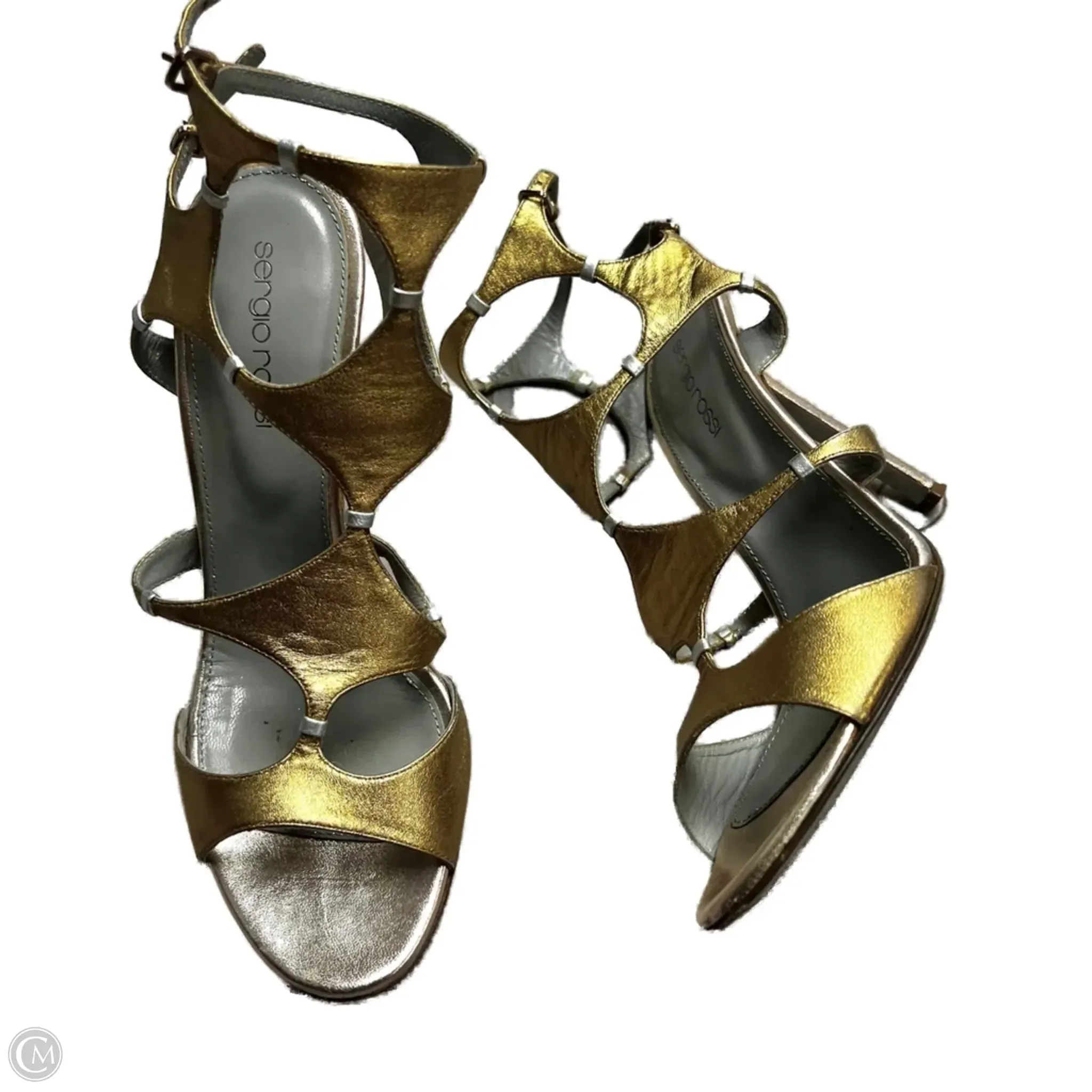 Cold Guard Sandals Designer By Sergio Rossi In Gold, Size: 7.5