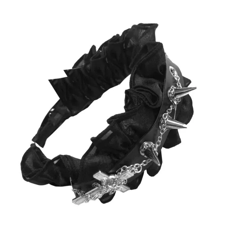 Broken Bone~Gothic Lolita Headband Black Rivet Headwear