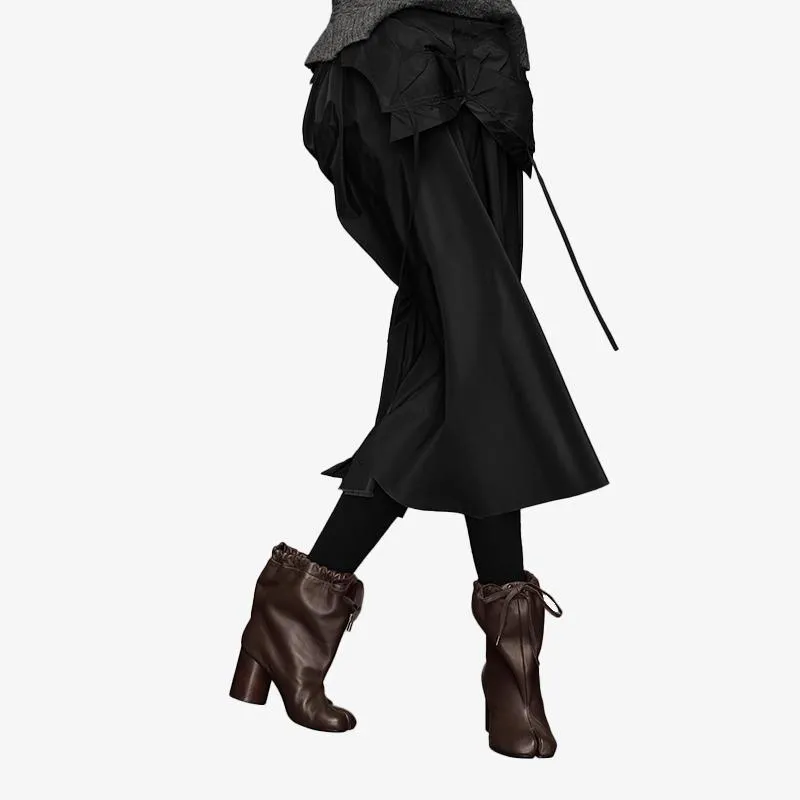 Brown Drawstring Split-Toe Boots Women's