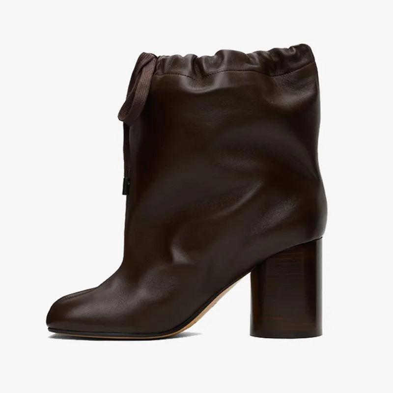 Brown Drawstring Split-Toe Boots Women's