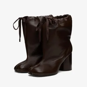 Brown Drawstring Split-Toe Boots Women's