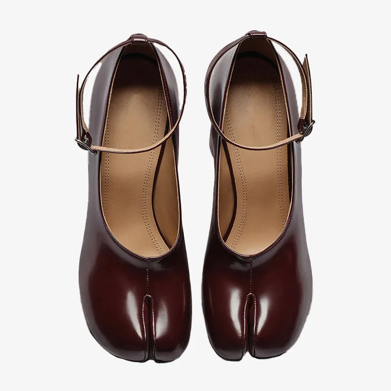 Brown Leather Block-Heel Court Shoes
