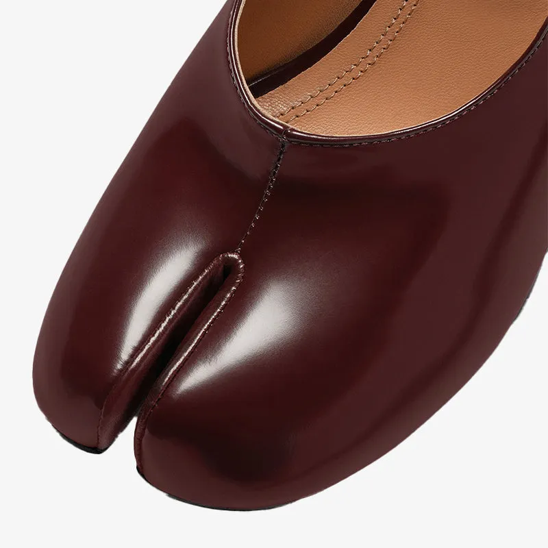 Brown Leather Block-Heel Court Shoes